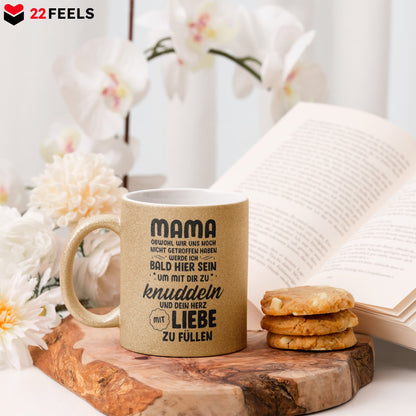 22Feels® Schwangerschaftsgeschenk Werdende Mama - Glitzertasse mit Spruch (Gold, 320ml)-Glitzertasse Gold 320ml-22Feels