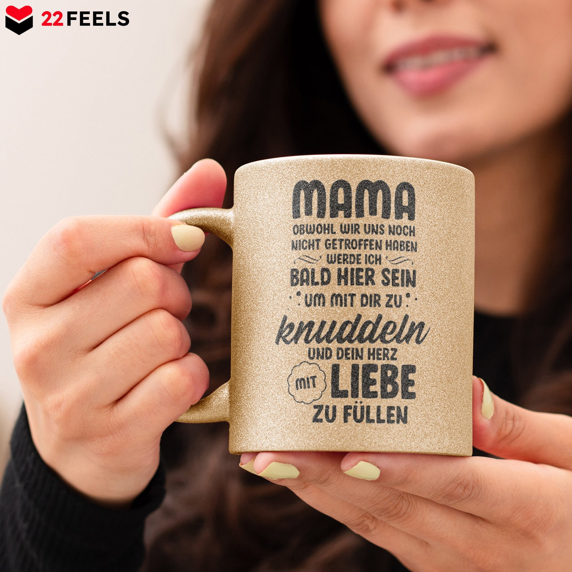 22Feels® Schwangerschaftsgeschenk Werdende Mama - Glitzertasse mit Spruch (Gold, 320ml)-Glitzertasse Gold 320ml-22Feels