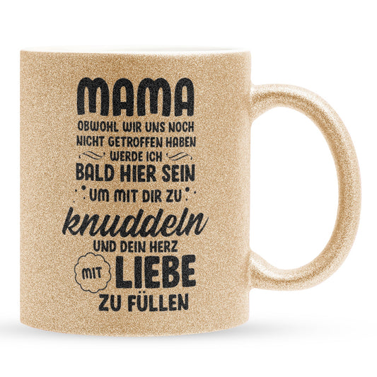 22Feels® Schwangerschaftsgeschenk Werdende Mama - Glitzertasse mit Spruch (Gold, 320ml)-Glitzertasse Gold 320ml-22Feels