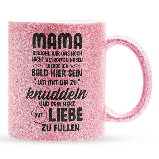22Feels® Schwangerschaftsgeschenk Werdende Mama - Glitzertasse mit Spruch (Pink, 320ml)-Glitzertasse Pink 320ml-22Feels