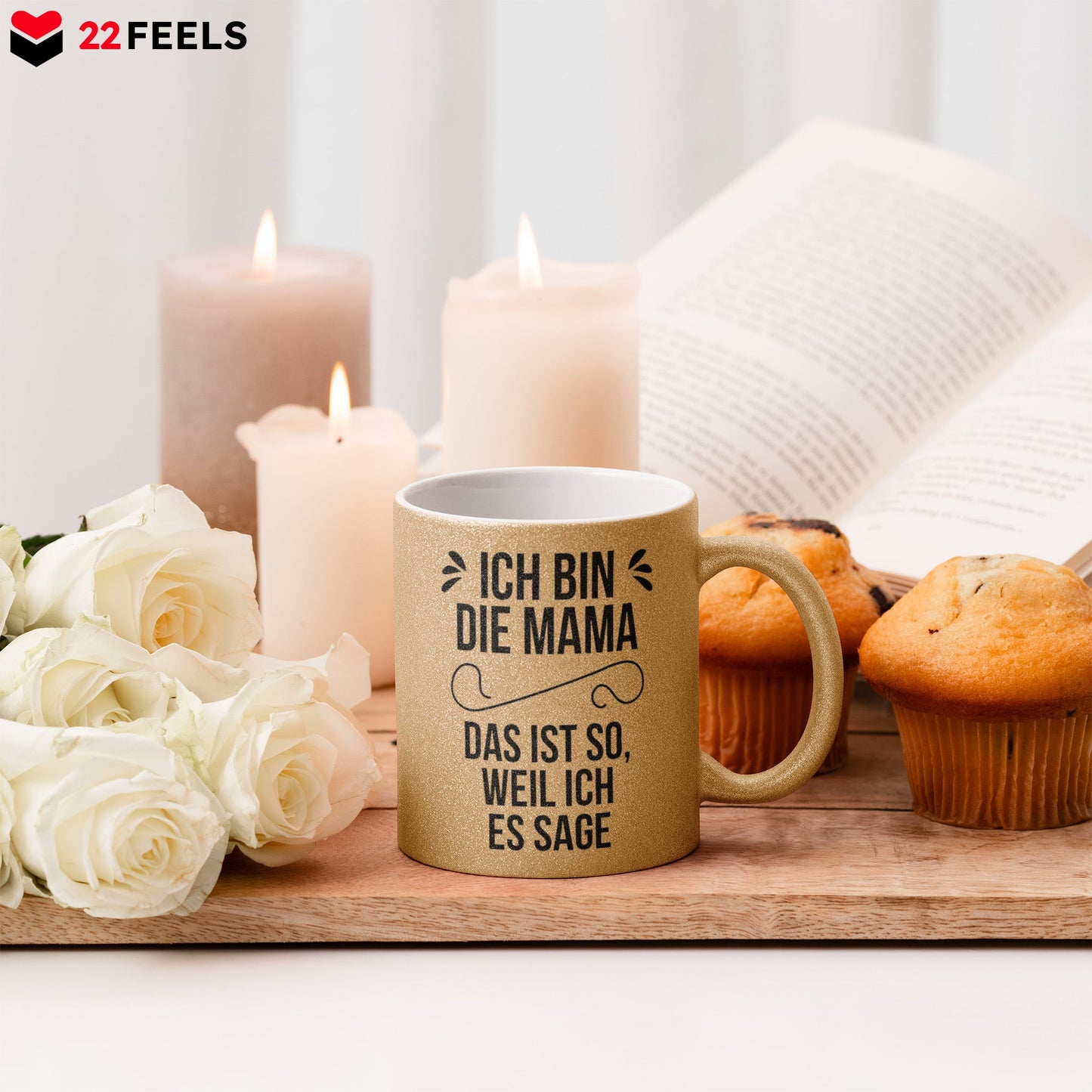 22Feels® Mama Geschenk - Glitzertasse mit Spruch (Gold, 320ml)-Glitzertasse Gold 320ml-22Feels