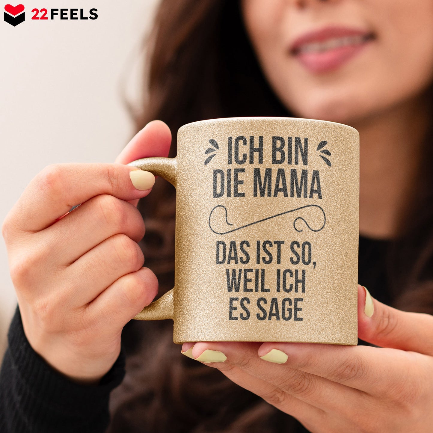 22Feels® Mama Geschenk - Glitzertasse mit Spruch (Gold, 320ml)-Glitzertasse Gold 320ml-22Feels