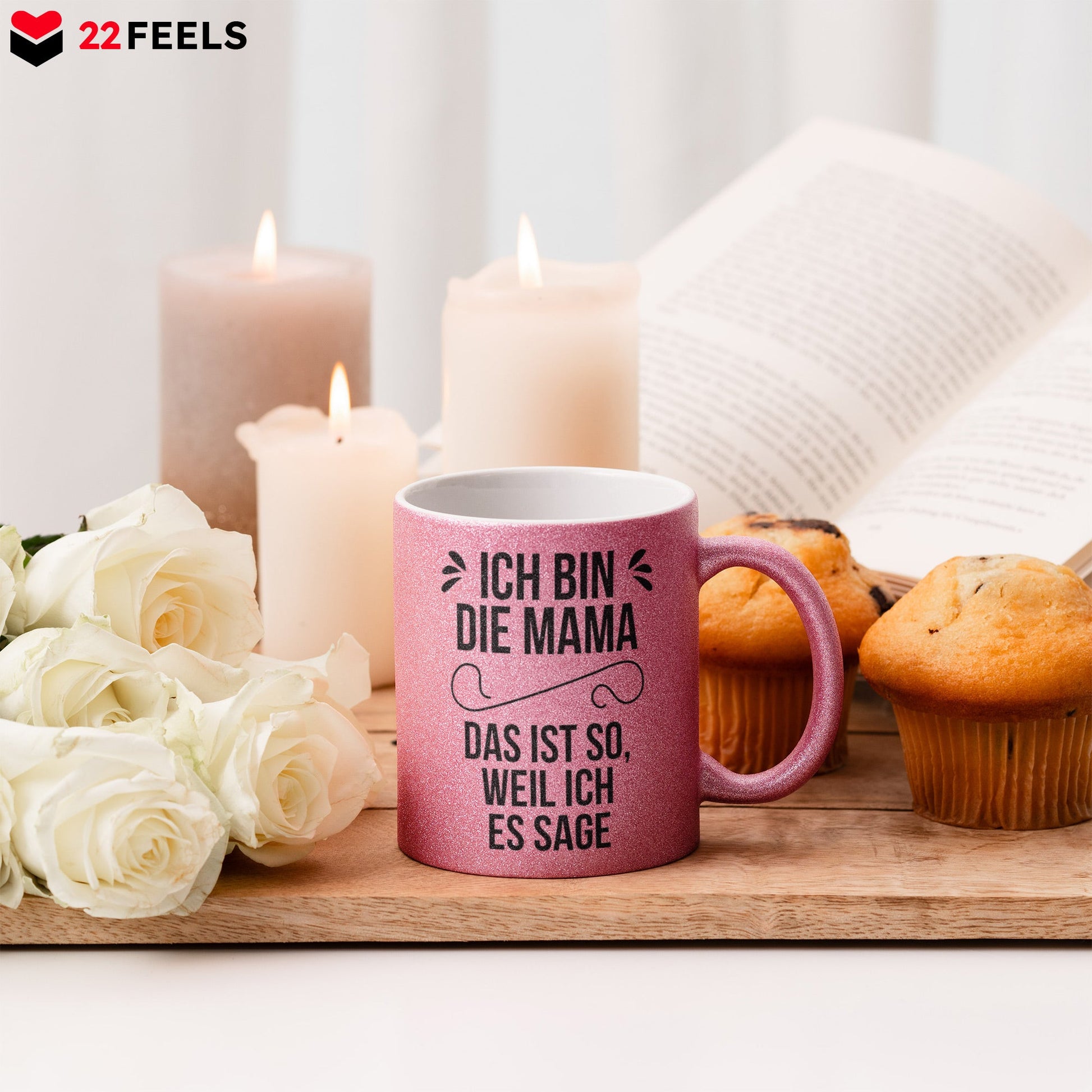 22Feels® Mama Geschenk - Glitzertasse mit Spruch (Pink, 320ml)-Glitzertasse Pink 320ml-22Feels