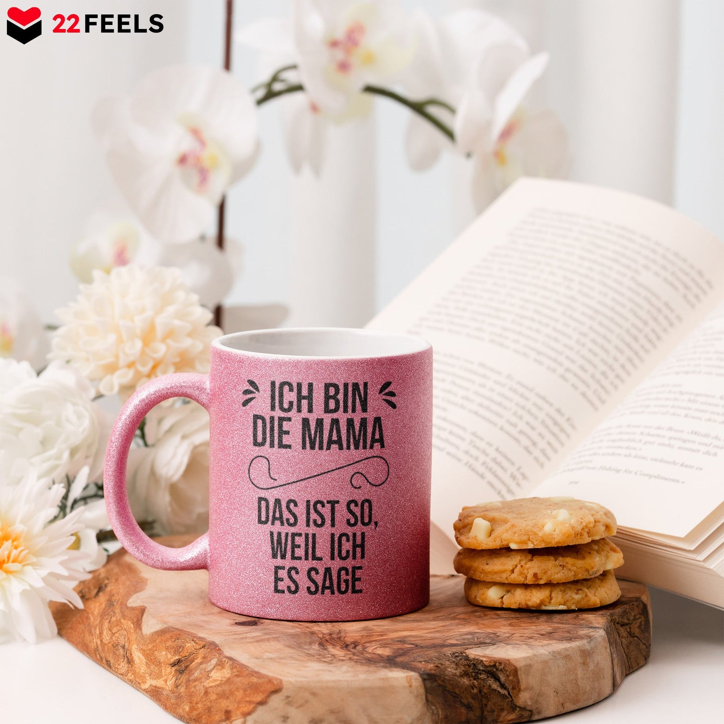 22Feels® Mama Geschenk - Glitzertasse mit Spruch (Pink, 320ml)-Glitzertasse Pink 320ml-22Feels