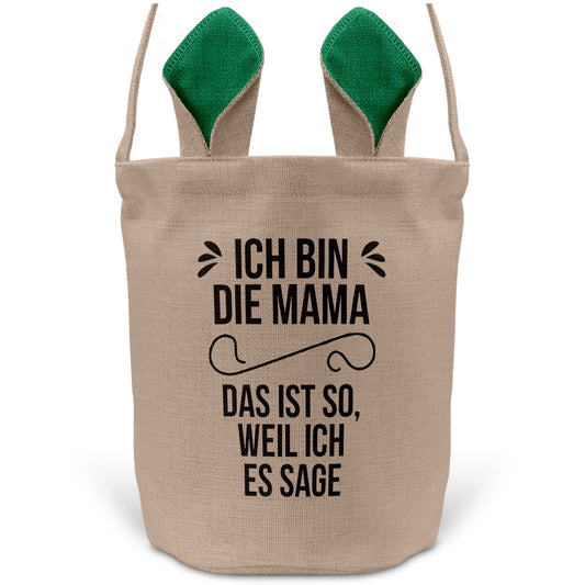 22Feels® Mama Osterkorb Mutter mit Henkel Ostergeschenk Tragetasche Ostern Deko Osternest Körbchen Hasenohren (Beige/Grün)-Ostern Tragetasche-22Feels