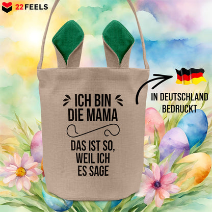 22Feels® Mama Osterkorb Mutter mit Henkel Ostergeschenk Tragetasche Ostern Deko Osternest Körbchen Hasenohren (Beige/Grün)-Ostern Tragetasche-22Feels