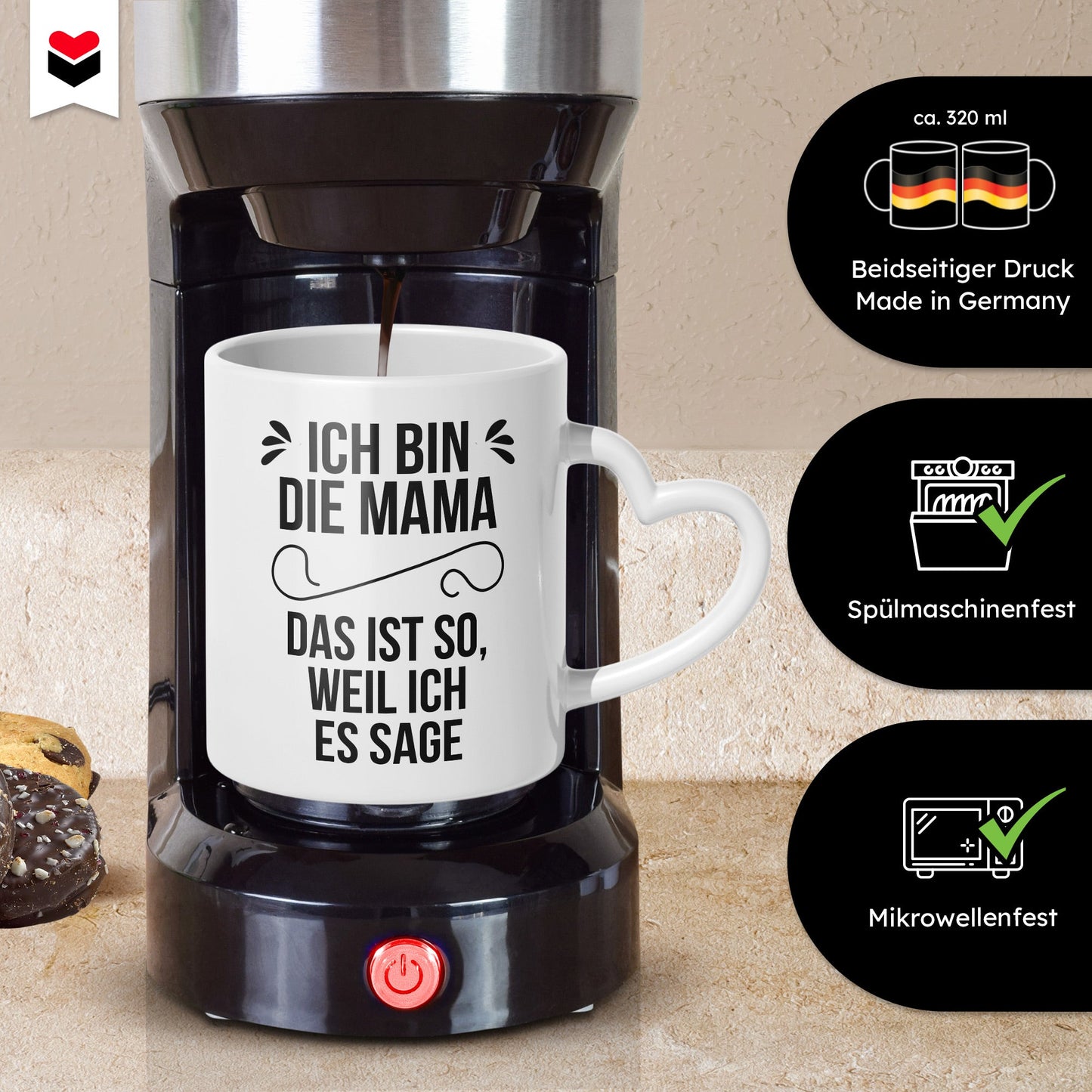 22Feels® Geschenk für Mamas - Tasse mit Spruch: Das ist so, weil ich es sage (Herzhenkel, Weiss, 320ml)-Tasse Weiss Herzhenkel 320ml-22Feels