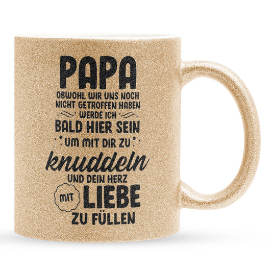 22Feels® Geschenk für Werdende Väter zur Schwangerschaft - Du Wirst Papa Glitzertasse mit Spruch (Gold, 320ml)-Glitzertasse Gold 320ml-22Feels