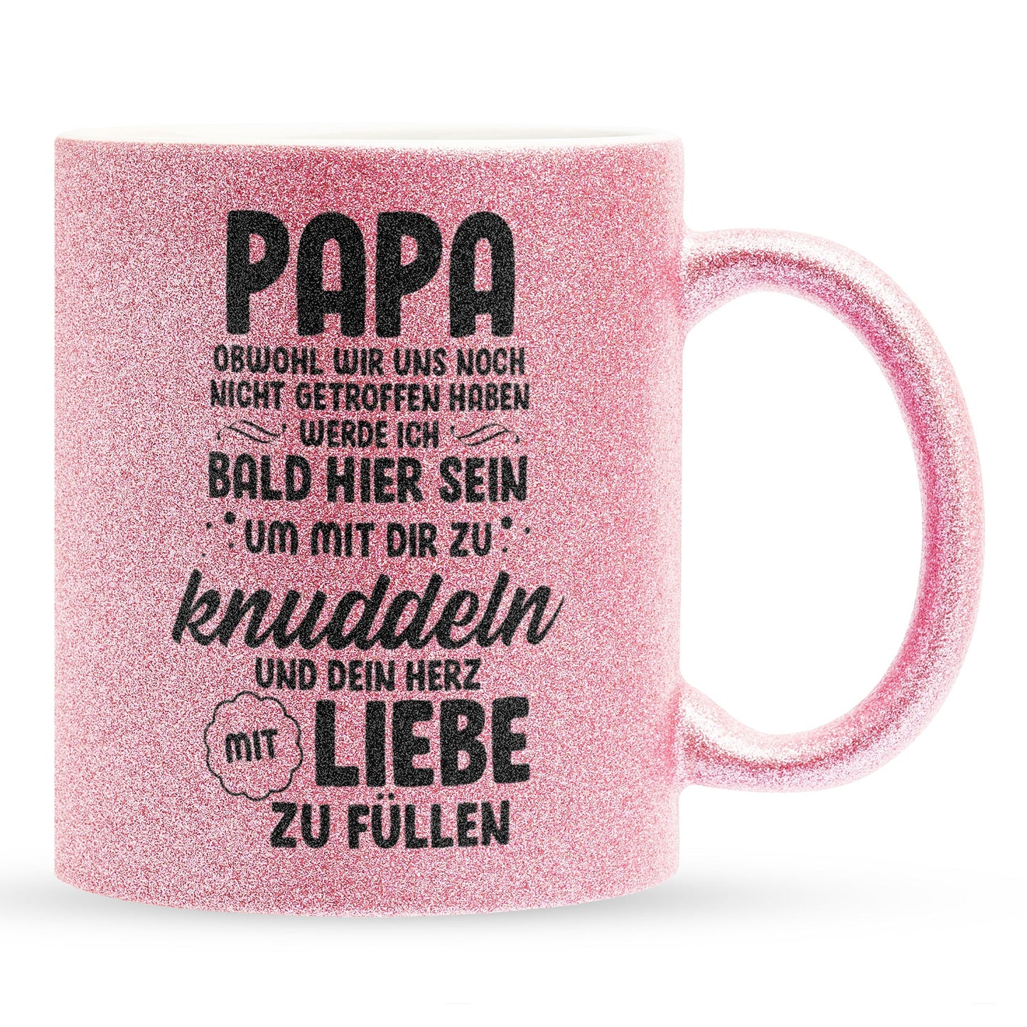 22Feels® Geschenk für Werdende Väter zur Schwangerschaft - Du Wirst Papa Glitzertasse mit Spruch (Pink, 320ml)-Glitzertasse Pink 320ml-22Feels