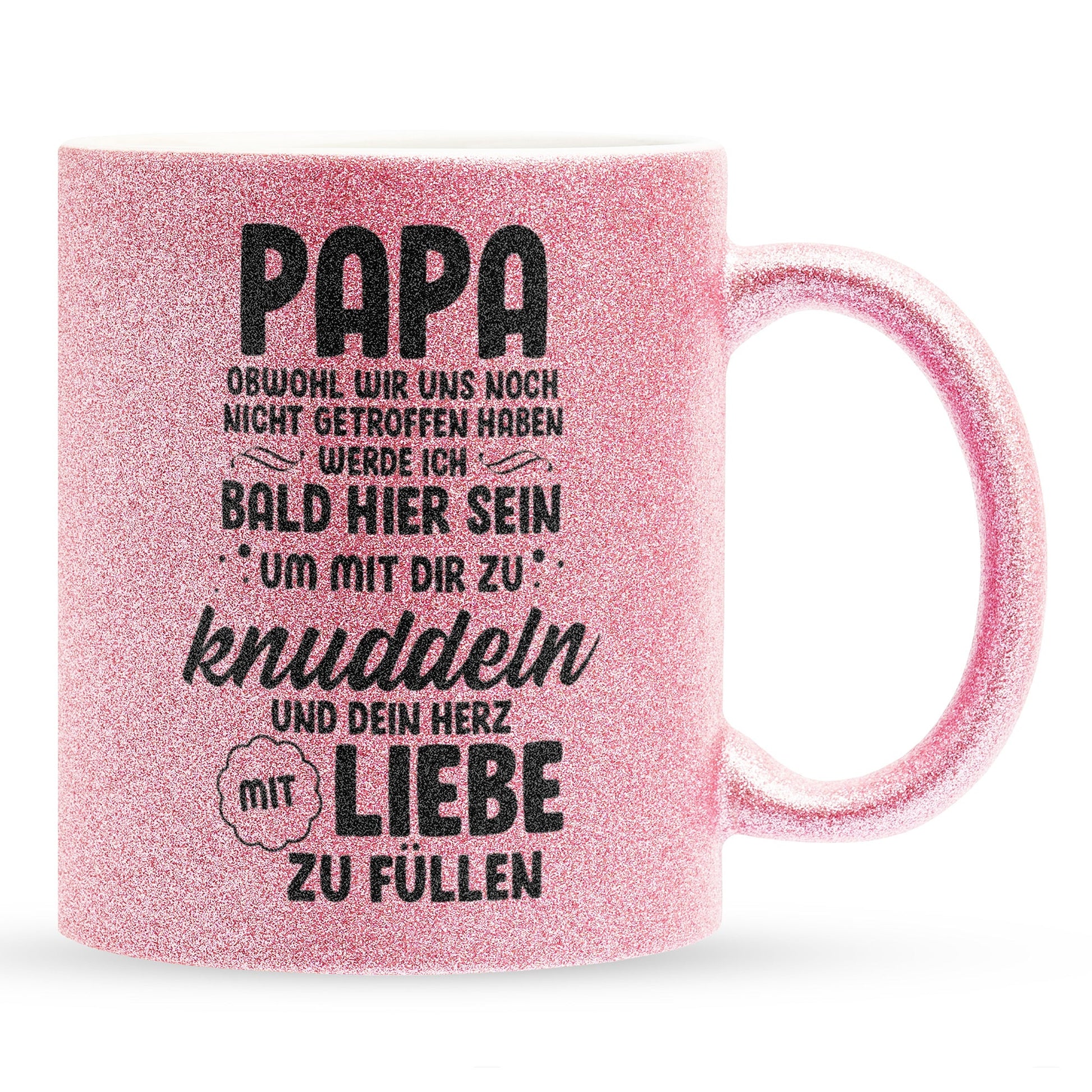22Feels® Geschenk für Werdende Väter zur Schwangerschaft - Du Wirst Papa Glitzertasse mit Spruch (Pink, 320ml)-Glitzertasse Pink 320ml-22Feels