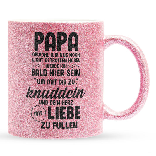 22Feels® Geschenk für Werdende Väter zur Schwangerschaft - Du Wirst Papa Glitzertasse mit Spruch (Pink, 320ml)-Glitzertasse Pink 320ml-22Feels
