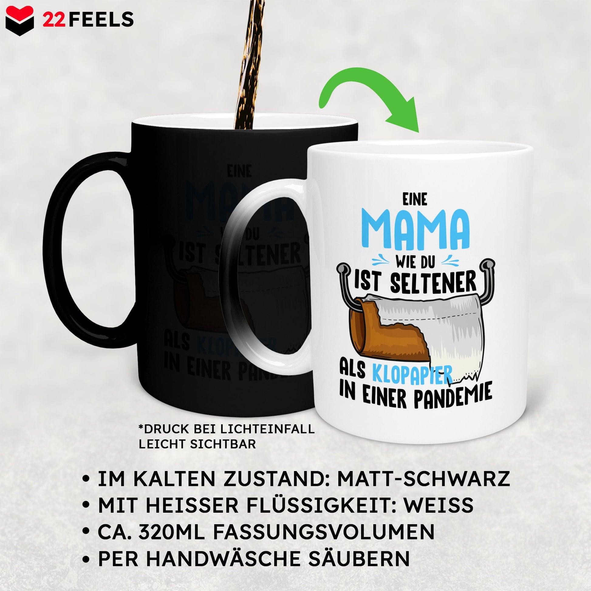 22Feels® Mama Geschenk - Zaubertasse mit Spruch (Matt-Schwarz und Weiss, 320ml)-Farbwechsel Tasse Matt 320ml-22Feels