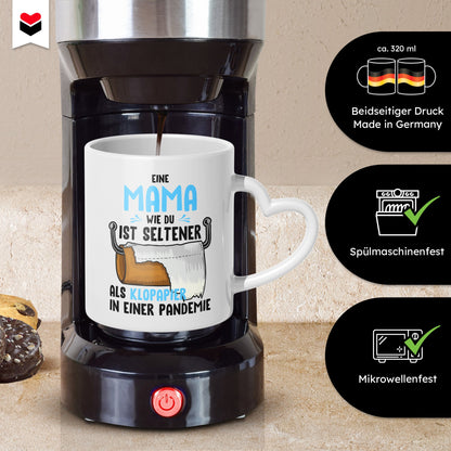 22Feels® Geschenk für Mamas - Tasse mit Spruch: Seltener als Klopapier (Herzhenkel, Weiss, 320ml)-Tasse Weiss Herzhenkel 320ml-22Feels