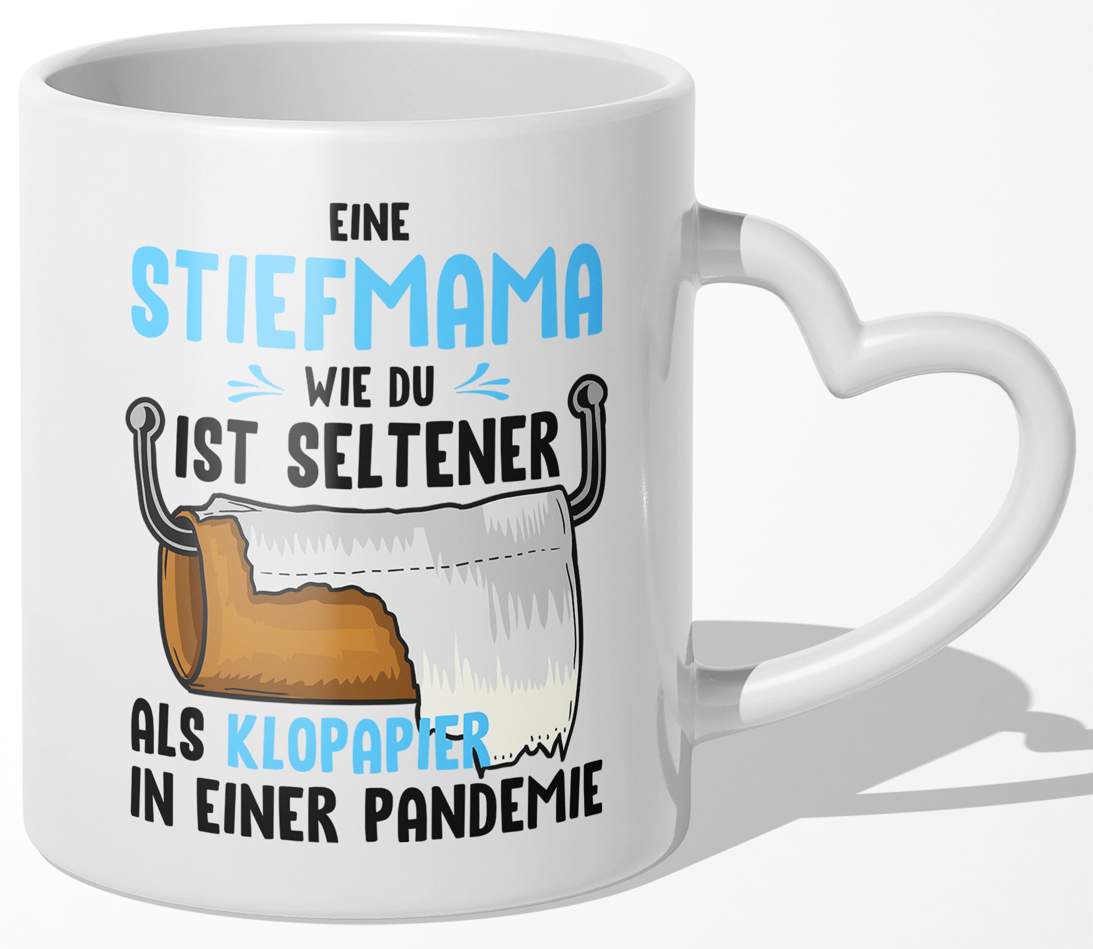 22Feels® Stiefmutter Geschenk - Tasse mit Spruch: Seltener als Klopapier (Herzhenkel, Weiss, 320ml)-Tasse Weiss Herzhenkel 320ml-22Feels