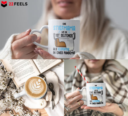 22Feels® Stiefmutter Geschenk - Tasse mit Spruch: Seltener als Klopapier (Herzhenkel, Weiss, 320ml)-Tasse Weiss Herzhenkel 320ml-22Feels