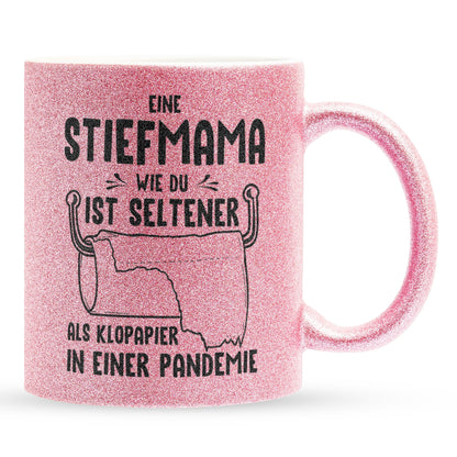 22Feels® Stiefmama Geschenk - Glitzertasse mit Spruch (Pink, 320ml)-Glitzertasse Pink 320ml-22Feels