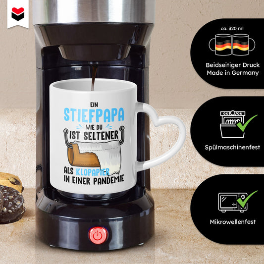 22Feels® Stiefvater Geschenk - Tasse mit Spruch: Seltener als Klopapier (Herzhenkel, Weiss, 320ml)-Tasse Weiss Herzhenkel 320ml-22Feels