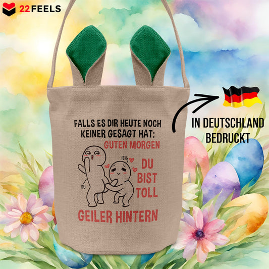 22Feels® Männer Frauen Osterkorb Ehefrau Ehemann Freund Freundin Ostern mit Henkel Ostergeschenk Tragetasche Ostern Deko Osternest Körbchen Hasenohren (Beige/Grün)-Ostern Tragetasche-22Feels