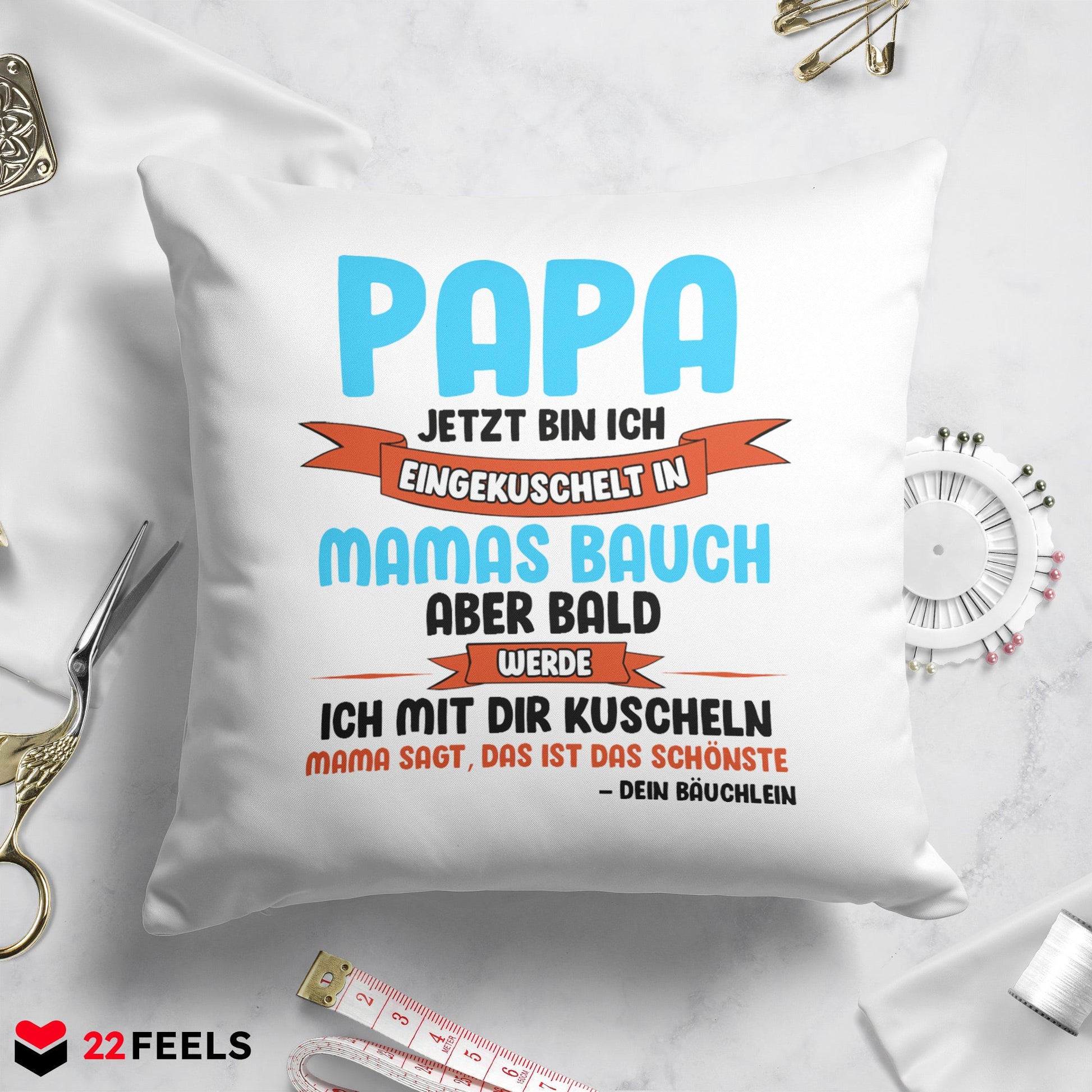 22Feels® Du Wirst Papa Männer Schwangerschaft Geschenk für werdende Väter - Kissen mit Spruch (Weiss 40x40cm)-Kissen Weiss 40x40-22Feels