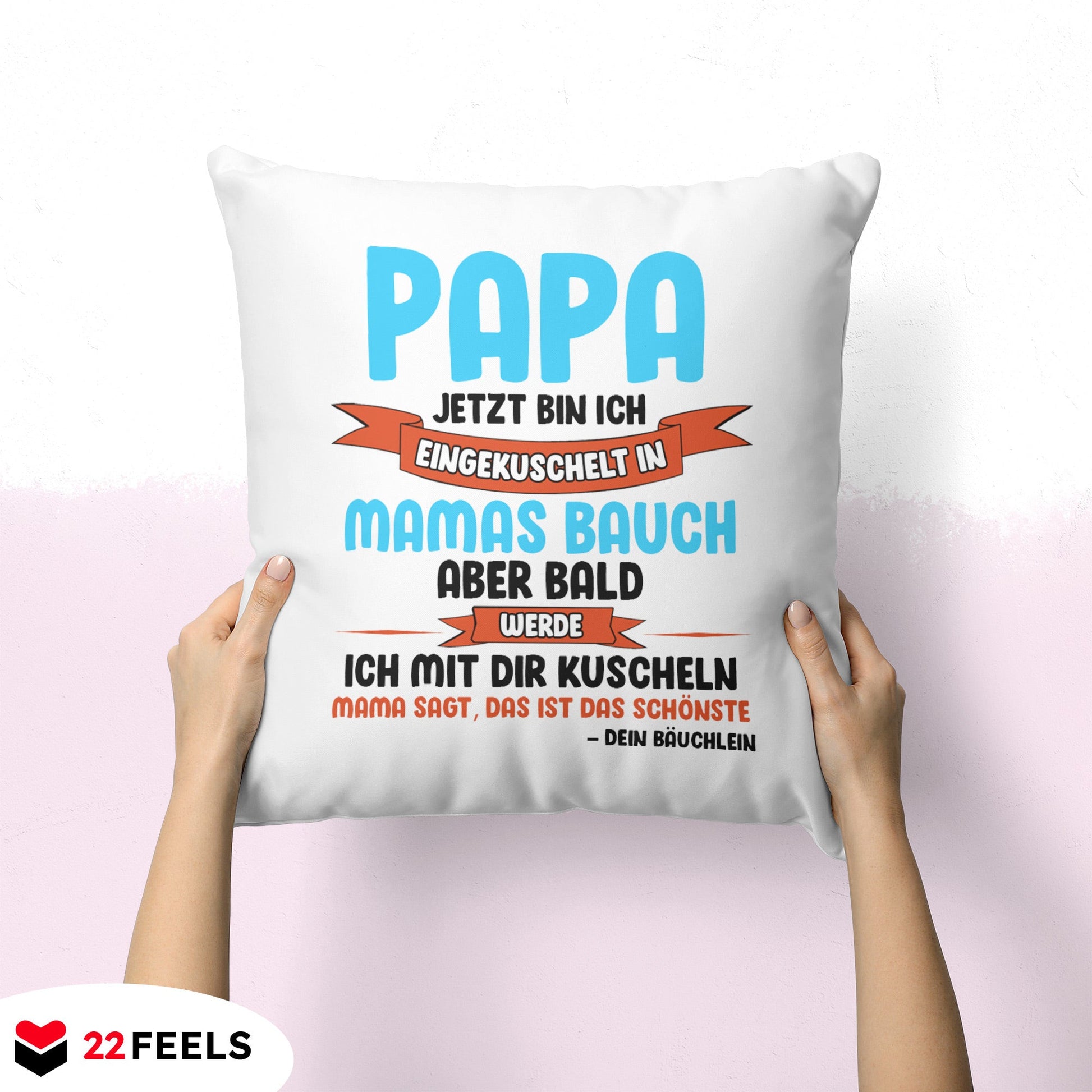 22Feels® Du Wirst Papa Männer Schwangerschaft Geschenk für werdende Väter - Kissen mit Spruch (Weiss 40x40cm)-Kissen Weiss 40x40-22Feels