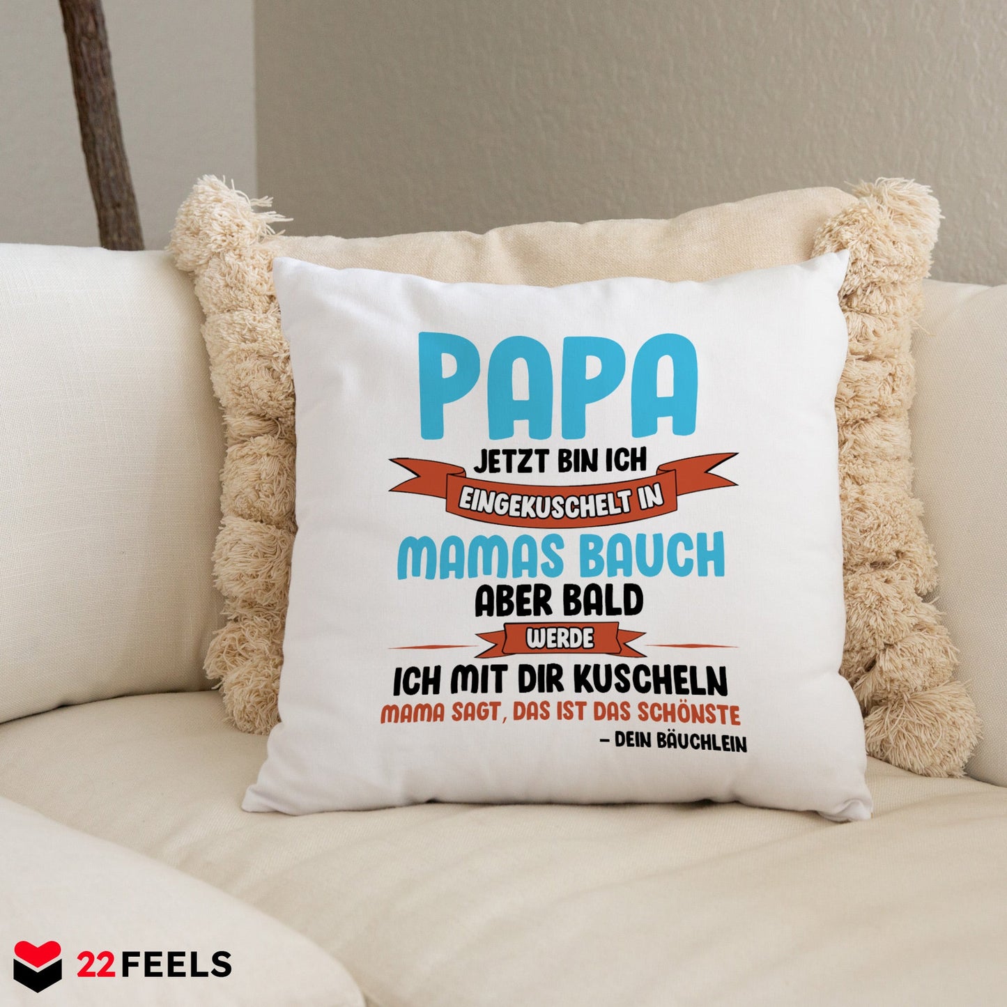 22Feels® Du Wirst Papa Männer Schwangerschaft Geschenk für werdende Väter - Kissen mit Spruch (Weiss 40x40cm)-Kissen Weiss 40x40-22Feels