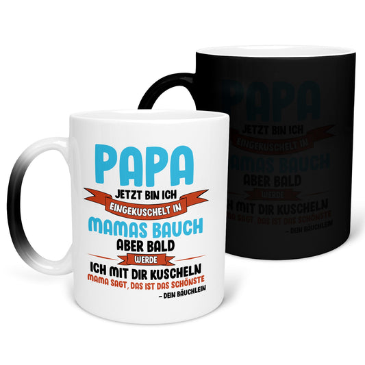 22Feels® Geschenk für Werdende Väter zur Schwangerschaft - Du Wirst Papa Zaubertasse mit Spruch (Matt-Schwarz und Weiss, 320ml)-Farbwechsel Tasse Matt 320ml-22Feels