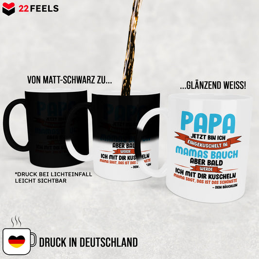 22Feels® Geschenk für Werdende Väter zur Schwangerschaft - Du Wirst Papa Zaubertasse mit Spruch (Matt-Schwarz und Weiss, 320ml)-Farbwechsel Tasse Matt 320ml-22Feels