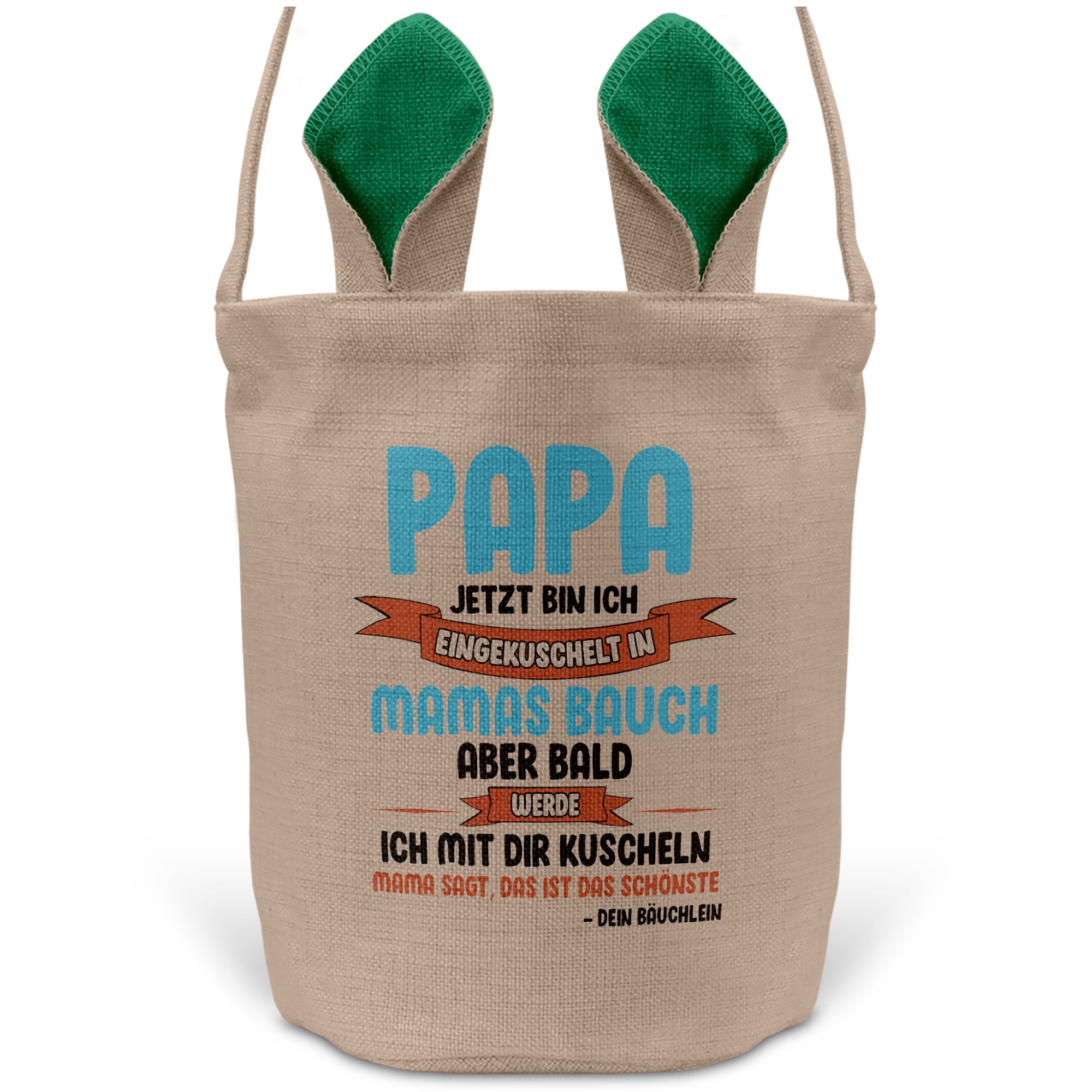 22Feels® Werdender Papa Schwangerschaft Ostern Osterkorb mit Henkel Ostergeschenk Tragetasche Ostern Deko Osternest Körbchen Hasenohren (Beige/Grün)-Ostern Tragetasche-22Feels