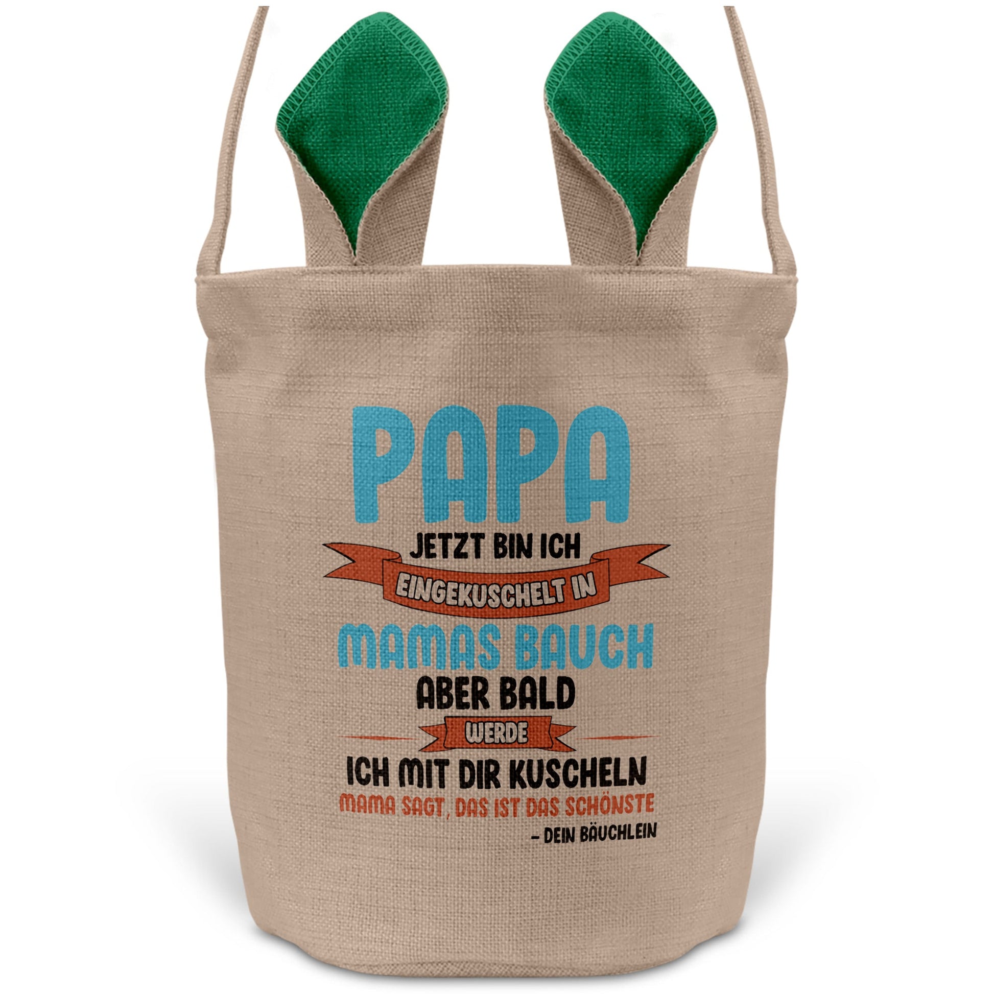 22Feels® Werdender Papa Schwangerschaft Ostern Osterkorb mit Henkel Ostergeschenk Tragetasche Ostern Deko Osternest Körbchen Hasenohren (Beige/Grün)-Ostern Tragetasche-22Feels