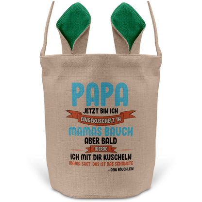 22Feels® Werdender Papa Schwangerschaft Ostern Osterkorb mit Henkel Ostergeschenk Tragetasche Ostern Deko Osternest Körbchen Hasenohren (Beige/Grün)-Ostern Tragetasche-22Feels