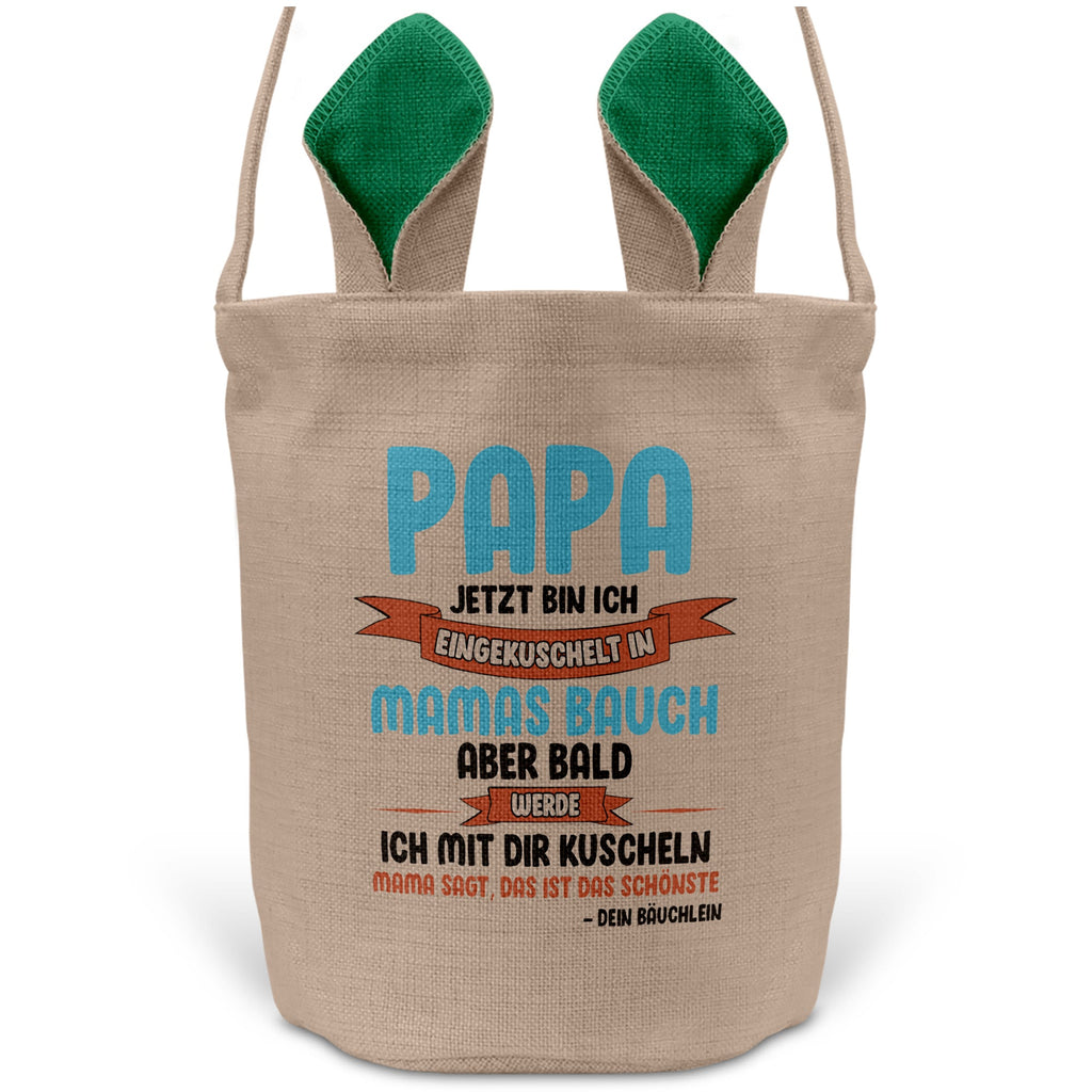22Feels® Werdender Papa Schwangerschaft Ostern Osterkorb mit Henkel Ostergeschenk Tragetasche Ostern Deko Osternest Körbchen Hasenohren (Beige/Grün)-Ostern Tragetasche-22Feels
