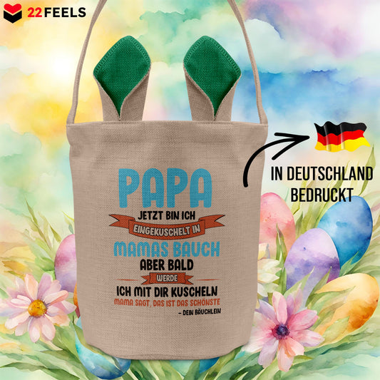 22Feels® Werdender Papa Schwangerschaft Ostern Osterkorb mit Henkel Ostergeschenk Tragetasche Ostern Deko Osternest Körbchen Hasenohren (Beige/Grün)-Ostern Tragetasche-22Feels