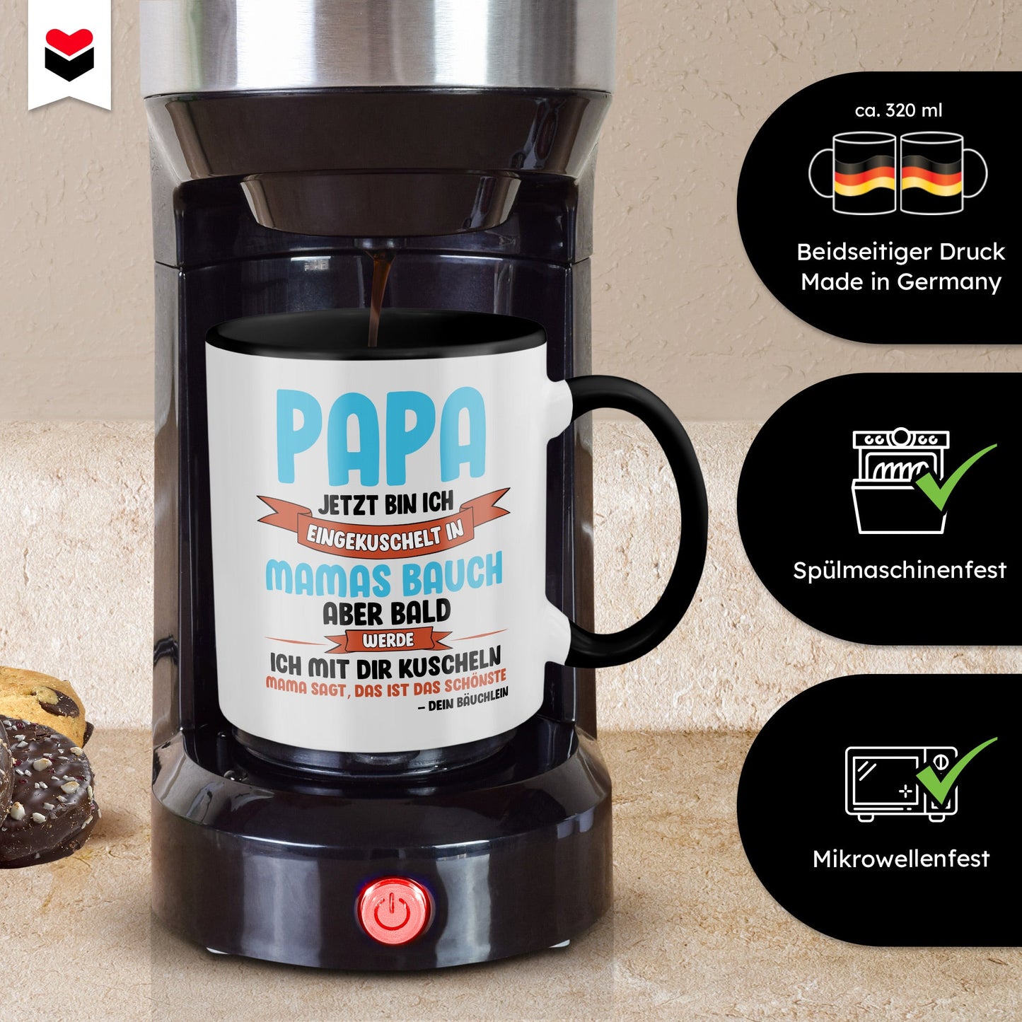 22Feels® Geschenk für Werdende Väter zur Schwangerschaft - Du Wirst Papa Tasse mit Spruch (Weiss-Schwarz)-TwoTone Tasse Weiss-Schwarz 320ml-22Feels