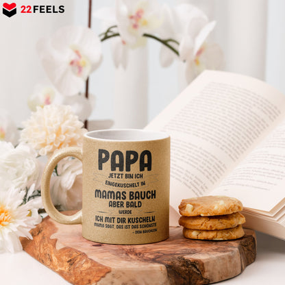 22Feels® Geschenk für Werdende Väter zur Schwangerschaft - Du Wirst Papa Glitzertasse mit Spruch (Gold, 320ml)-Glitzertasse Gold 320ml-22Feels