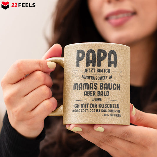22Feels® Geschenk für Werdende Väter zur Schwangerschaft - Du Wirst Papa Glitzertasse mit Spruch (Gold, 320ml)-Glitzertasse Gold 320ml-22Feels