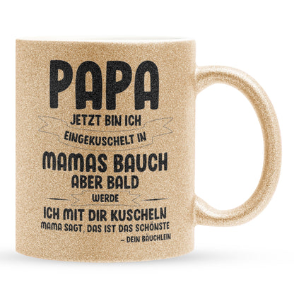 22Feels® Geschenk für Werdende Väter zur Schwangerschaft - Du Wirst Papa Glitzertasse mit Spruch (Gold, 320ml)-Glitzertasse Gold 320ml-22Feels