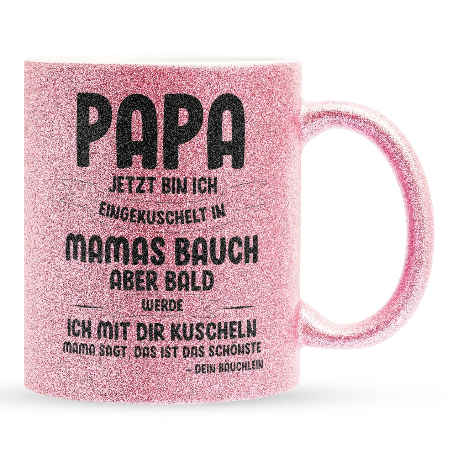 22Feels® Geschenk für Werdende Väter zur Schwangerschaft - Du Wirst Papa Glitzertasse mit Spruch (Pink, 320ml)-Glitzertasse Pink 320ml-22Feels