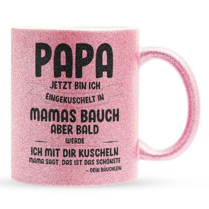 22Feels® Geschenk für Werdende Väter zur Schwangerschaft - Du Wirst Papa Glitzertasse mit Spruch (Pink, 320ml)-Glitzertasse Pink 320ml-22Feels