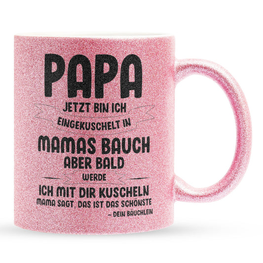 22Feels® Geschenk für Werdende Väter zur Schwangerschaft - Du Wirst Papa Glitzertasse mit Spruch (Pink, 320ml)-Glitzertasse Pink 320ml-22Feels
