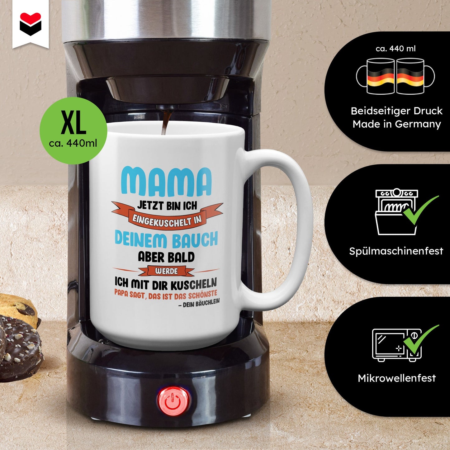 22Feels® Schwangerschaftsgeschenk Werdende Mama - XL Tasse mit Spruch (Weiss, 440ml)-Weisse XL Tasse 440ml-22Feels