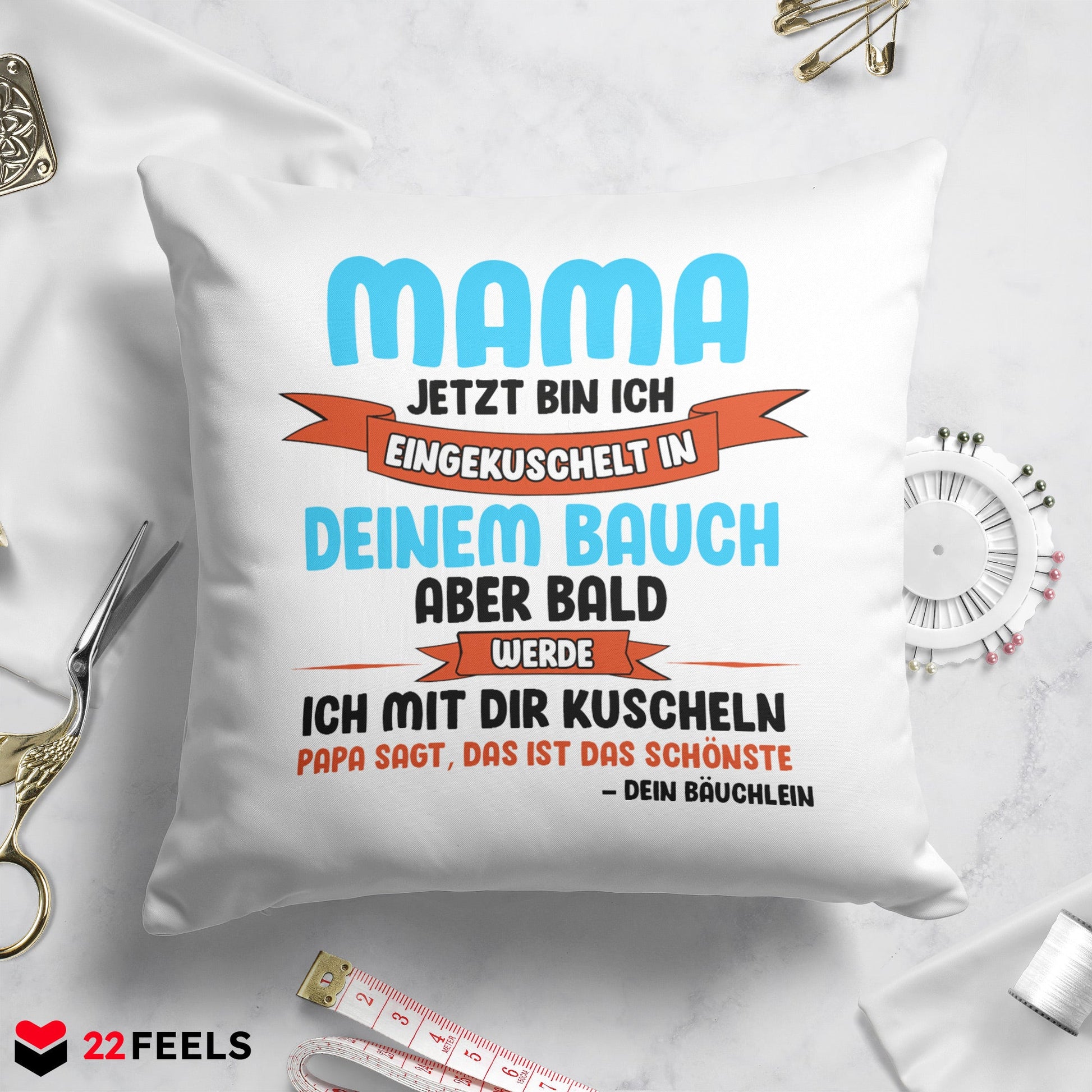 22Feels® Frauen Schwangerschaft Geschenk für werdende Mamas - Kissen mit Spruch (Weiss 40x40cm)-Kissen Weiss 40x40-22Feels