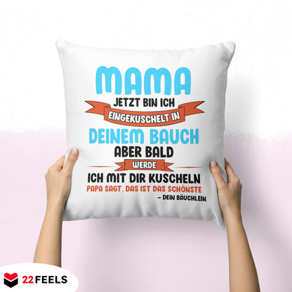 22Feels® Frauen Schwangerschaft Geschenk für werdende Mamas - Kissen mit Spruch (Weiss 40x40cm)-Kissen Weiss 40x40-22Feels