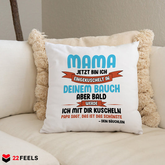 22Feels® Frauen Schwangerschaft Geschenk für werdende Mamas - Kissen mit Spruch (Weiss 40x40cm)-Kissen Weiss 40x40-22Feels