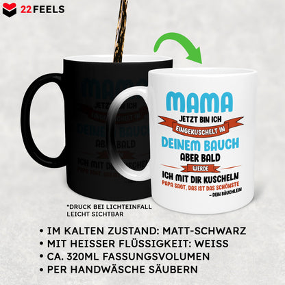 22Feels® Schwangerschaftsgeschenk Werdende Mama - Zaubertasse mit Spruch (Matt-Schwarz und Weiss, 320ml)-Farbwechsel Tasse Matt 320ml-22Feels
