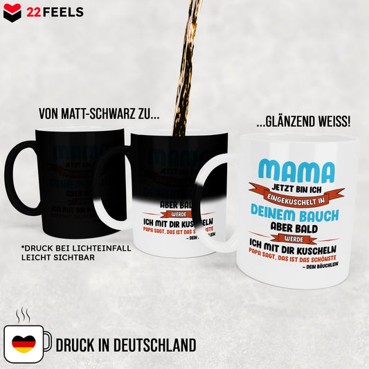 22Feels® Schwangerschaftsgeschenk Werdende Mama - Zaubertasse mit Spruch (Matt-Schwarz und Weiss, 320ml)-Farbwechsel Tasse Matt 320ml-22Feels