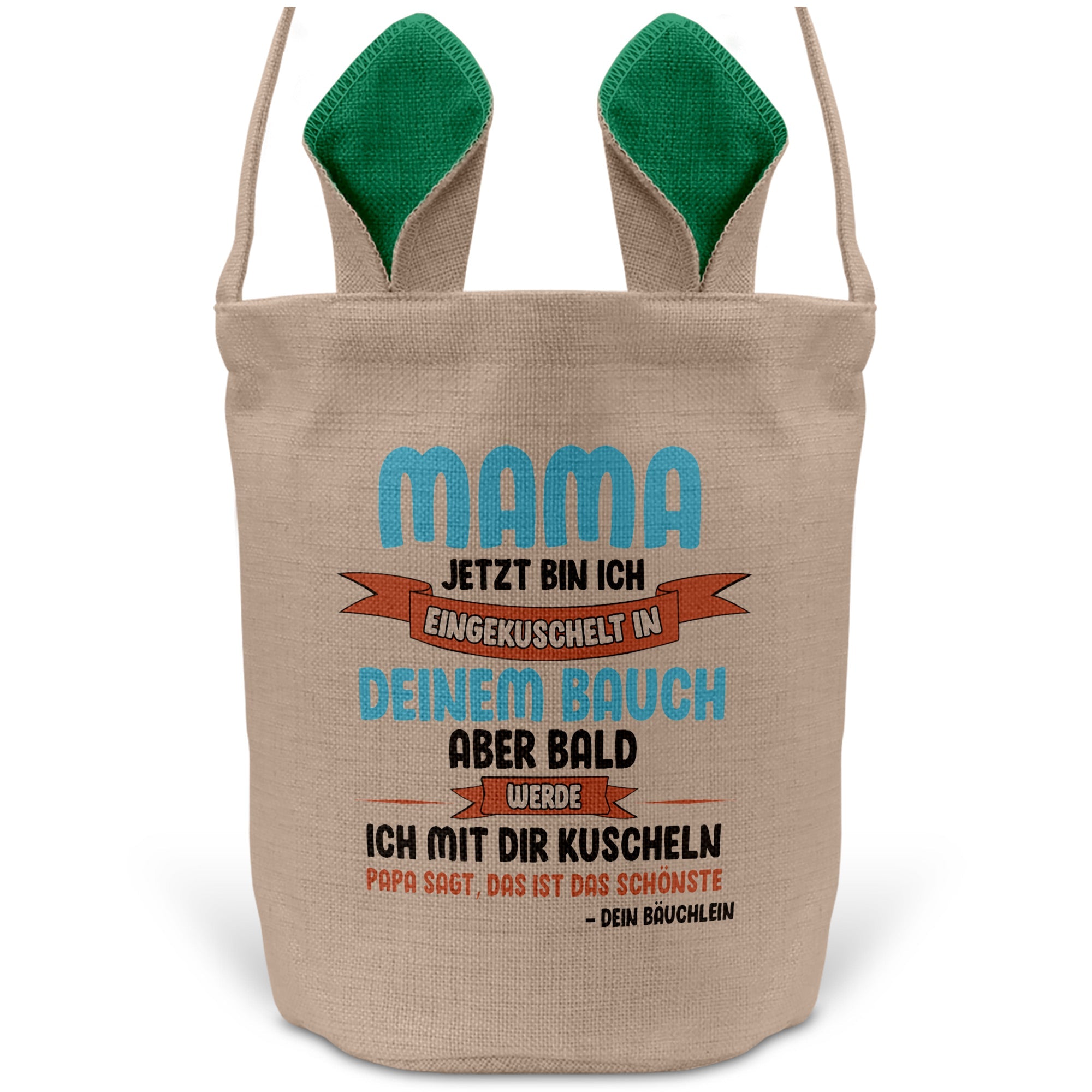 22Feels® Werdende Mama Schwangerschaft Ostern Osterkorb mit Henkel Ostergeschenk Tragetasche Ostern Deko Osternest Körbchen Hasenohren (Beige/Grün)-Ostern Tragetasche-22Feels