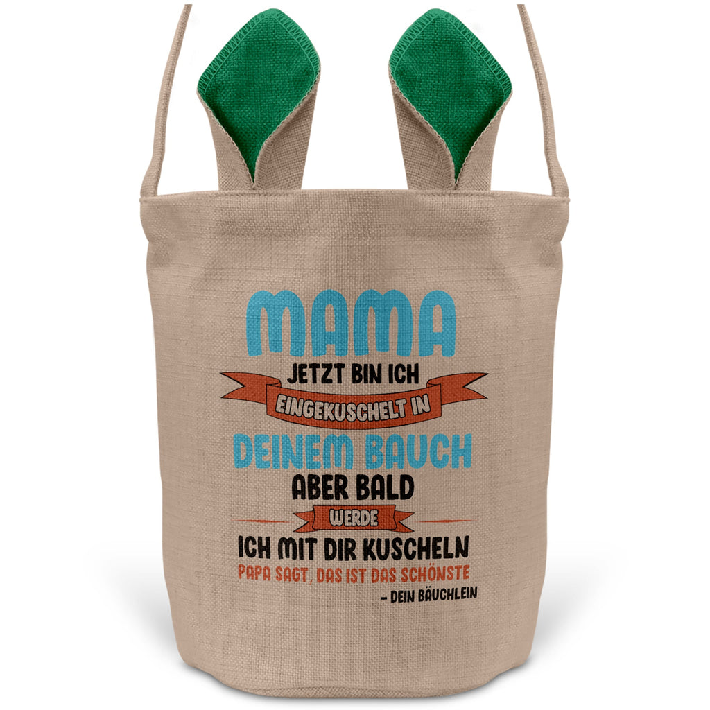 22Feels® Werdende Mama Schwangerschaft Ostern Osterkorb mit Henkel Ostergeschenk Tragetasche Ostern Deko Osternest Körbchen Hasenohren (Beige/Grün)-Ostern Tragetasche-22Feels