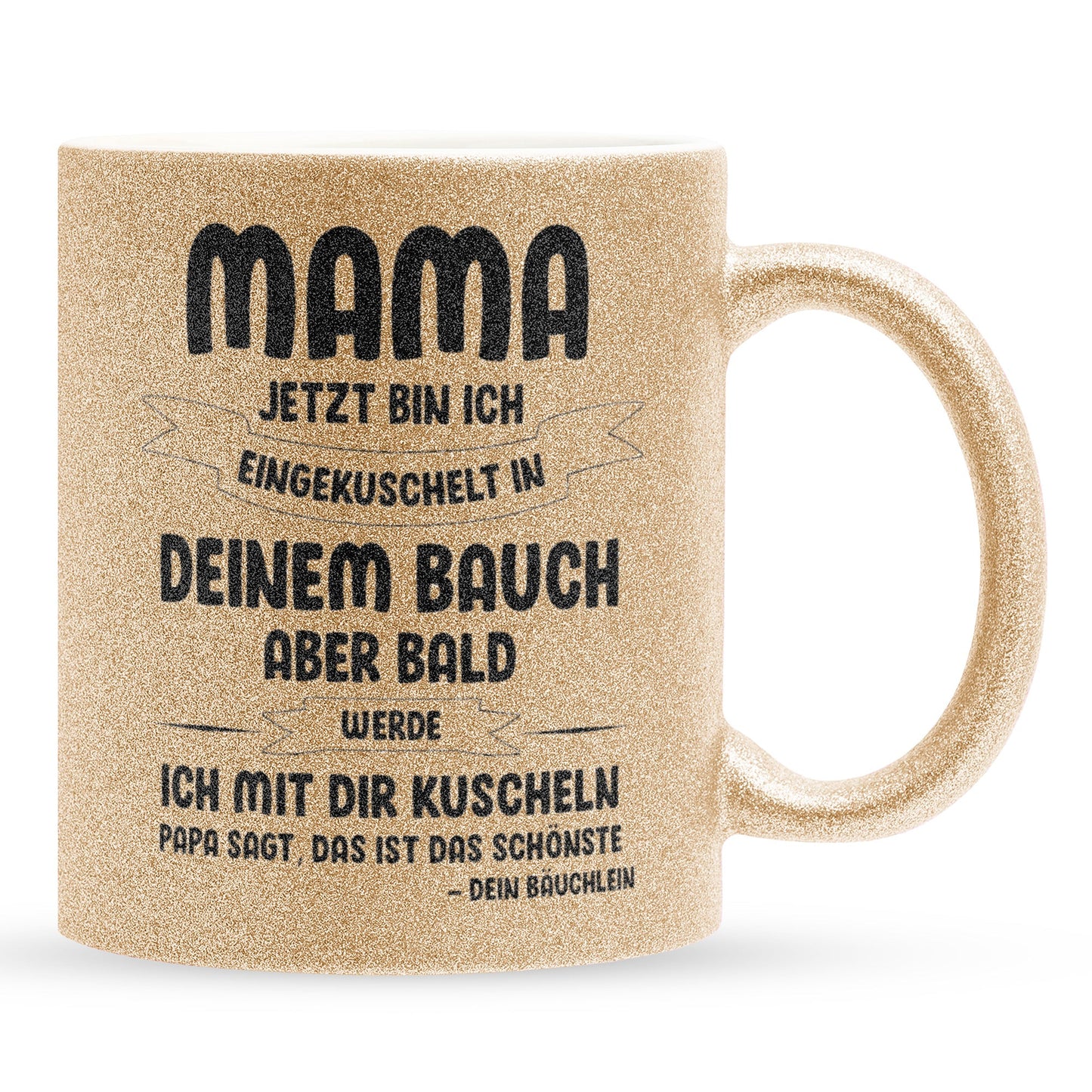 22Feels® Schwangerschaftsgeschenk Werdende Mama - Glitzertasse mit Spruch (Gold, 320ml)-Glitzertasse Gold 320ml-22Feels