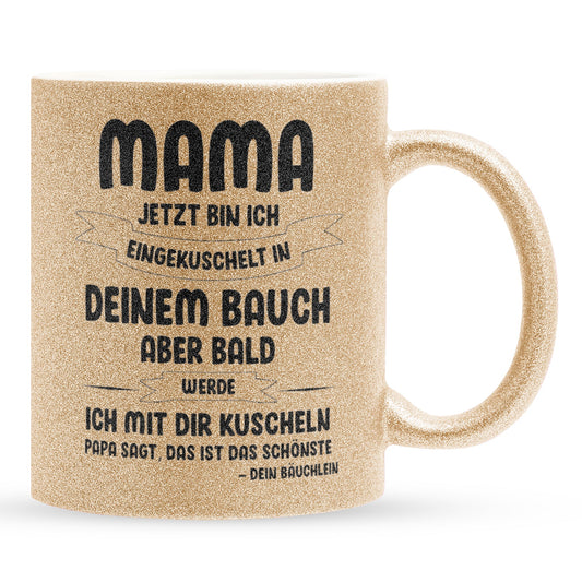 22Feels® Schwangerschaftsgeschenk Werdende Mama - Glitzertasse mit Spruch (Gold, 320ml)-Glitzertasse Gold 320ml-22Feels