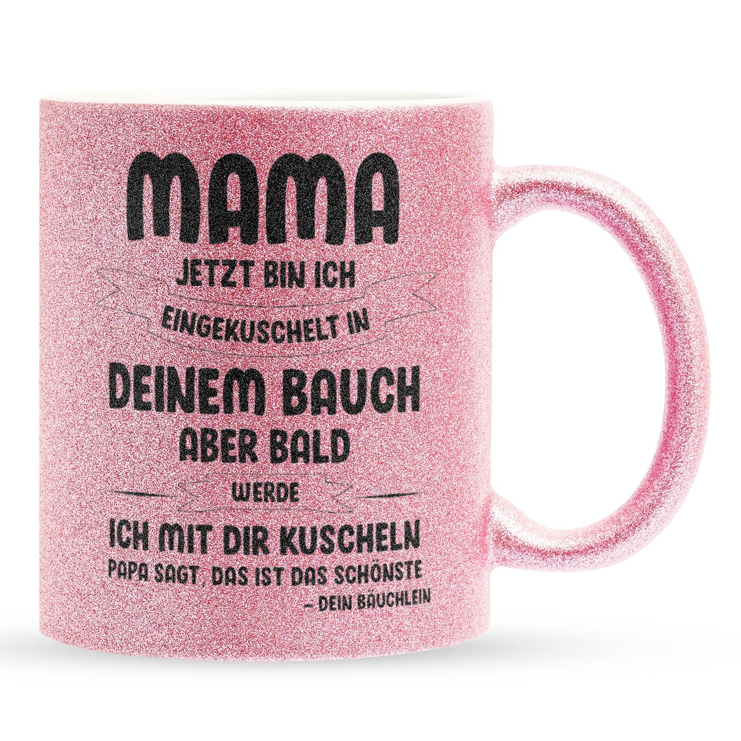22Feels® Schwangerschaftsgeschenk Werdende Mama - Glitzertasse mit Spruch (Pink, 320ml)-Glitzertasse Pink 320ml-22Feels